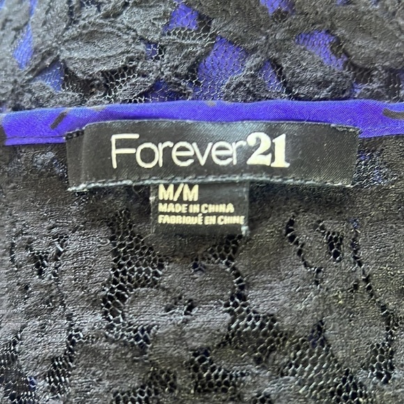 Forever 21 Cat Kitten Print Purple Blue Indigo Lace Back Tank Size M - Picture 9 of 13